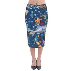Confetti Ocean Themed Tropical Background Wallpaper 2 Velvet Midi Pencil Skirt by Wegoenart