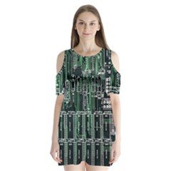 Printed Circuit Board Circuits Shoulder Cutout Velvet One Piece by Celenk