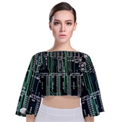 Printed Circuit Board Circuits Tie Back Butterfly Sleeve Chiffon Top