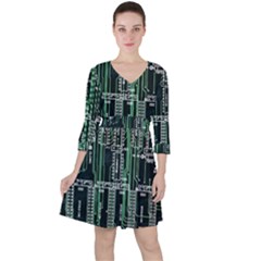 Printed Circuit Board Circuits Quarter Sleeve Ruffle Waist Dress