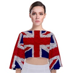 Union Jack Flag National Country Tie Back Butterfly Sleeve Chiffon Top