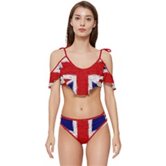 Union Jack Flag National Country Ruffle Edge Tie Up Bikini Set	 by Celenk