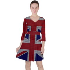 Union Jack Flag British Flag Quarter Sleeve Ruffle Waist Dress