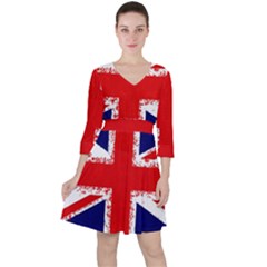 Union Jack London Flag Uk Quarter Sleeve Ruffle Waist Dress