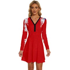 Union Jack London Flag Uk Long Sleeve Deep V Mini Dress 