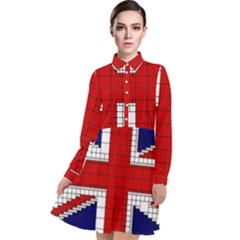 Union Jack Flag Uk Patriotic Long Sleeve Chiffon Shirt Dress