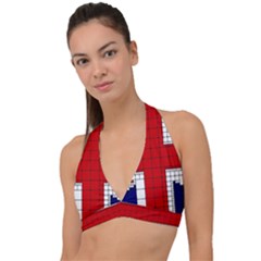 Union Jack Flag Uk Patriotic Halter Plunge Bikini Top