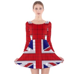 Union Jack Flag Uk Patriotic Long Sleeve Velvet Skater Dress