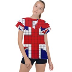 Union Jack Flag Uk Patriotic Ruffle Collar Chiffon Blouse