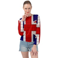 Union Jack Flag Uk Patriotic Banded Bottom Chiffon Top