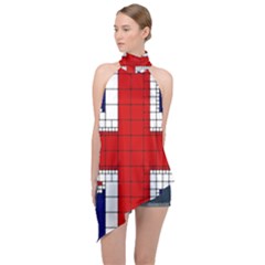 Union Jack Flag Uk Patriotic Halter Asymmetric Satin Top