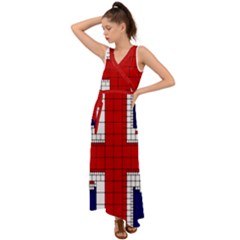 Union Jack Flag Uk Patriotic V-neck Chiffon Maxi Dress