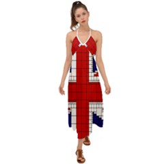 Union Jack Flag Uk Patriotic Halter Tie Back Dress 