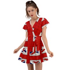 Union Jack Flag Uk Patriotic Flutter Sleeve Wrap Dress