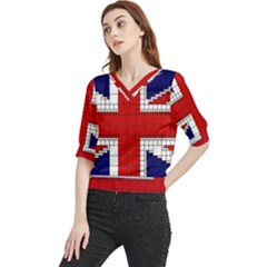 Union Jack Flag Uk Patriotic Quarter Sleeve Blouse