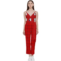 Union Jack Flag Uk Patriotic V-Neck Spaghetti Strap Tie Front Jumpsuit