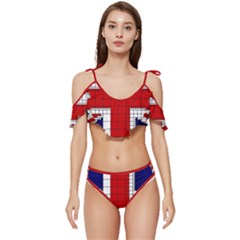 Union Jack Flag Uk Patriotic Ruffle Edge Tie Up Bikini Set	