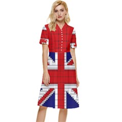 Union Jack Flag Uk Patriotic Button Top Knee Length Dress