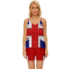 Union Jack Flag Uk Patriotic V-Neck Satin Pajamas Set