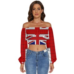 Union Jack Flag Uk Patriotic Long Sleeve Crinkled Weave Crop Top