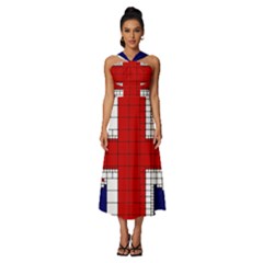 Union Jack Flag Uk Patriotic Sleeveless Cross Front Cocktail Midi Chiffon Dress