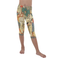 Egyptian Man Sun God Ra Amun Kids  Lightweight Velour Capri Leggings  by Celenk