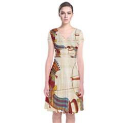 Egyptian Tutunkhamun Pharaoh Design Short Sleeve Front Wrap Dress by Celenk