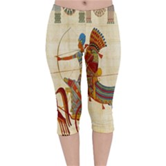 Egyptian Tutunkhamun Pharaoh Design Velvet Capri Leggings 