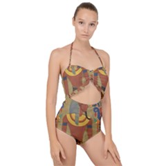 Egyptian Tutunkhamun Pharaoh Design Scallop Top Cut Out Swimsuit by Celenk
