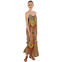 Egyptian Tutunkhamun Pharaoh Design Cami Maxi Ruffle Chiffon Dress by Celenk