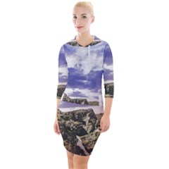 Mountain Snow Landscape Winter Quarter Sleeve Hood Bodycon Dress