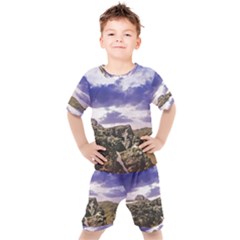 Mountain Snow Landscape Winter Kids  Tee And Shorts Set by Celenk