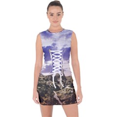 Mountain Snow Landscape Winter Lace Up Front Bodycon Dress by Celenk