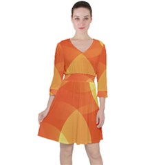 Abstract Orange Yellow Red Color Quarter Sleeve Ruffle Waist Dress
