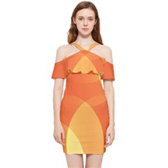 Abstract Orange Yellow Red Color Shoulder Frill Bodycon Summer Dress by Celenk