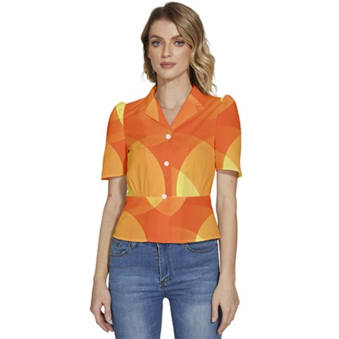 Abstract Orange Yellow Red Color Puffed Short Sleeve Button Up Jacket by Celenk