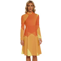 Abstract Orange Yellow Red Color Long Sleeve Shirt Collar A-line Dress