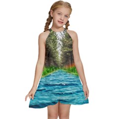 River Forest Landscape Nature Kids  Halter Collar Waist Tie Chiffon Dress by Celenk