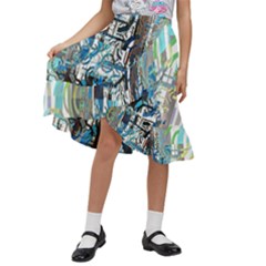 Abstract Acrylic Color Texture Watercolor Creative Kids  Ruffle Flared Wrap Midi Skirt by Uceng