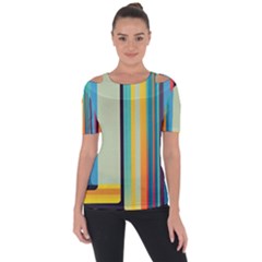 Colorful Rainbow Striped Pattern Stripes Background Shoulder Cut Out Short Sleeve Top