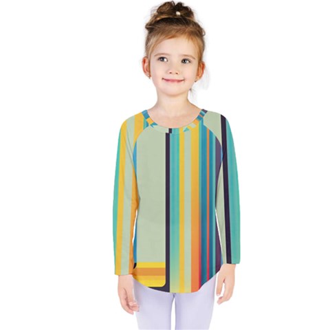 Colorful Rainbow Striped Pattern Stripes Background Kids  Long Sleeve Tee by Uceng