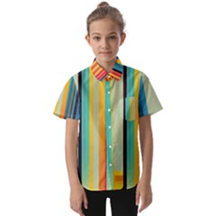 Colorful Rainbow Striped Pattern Stripes Background Kids  Short Sleeve Shirt