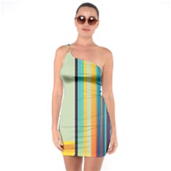 Colorful Rainbow Striped Pattern Stripes Background One Shoulder Ring Trim Bodycon Dress