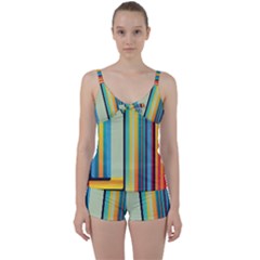 Colorful Rainbow Striped Pattern Stripes Background Tie Front Two Piece Tankini by Uceng