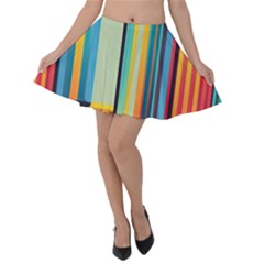 Colorful Rainbow Striped Pattern Stripes Background Velvet Skater Skirt by Uceng