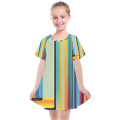 Colorful Rainbow Striped Pattern Stripes Background Kids  Smock Dress