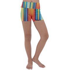 Colorful Rainbow Striped Pattern Stripes Background Kids  Lightweight Velour Yoga Shorts by Uceng