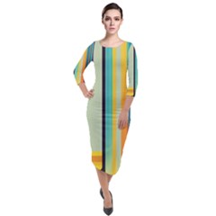 Colorful Rainbow Striped Pattern Stripes Background Quarter Sleeve Midi Velour Bodycon Dress