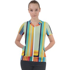 Colorful Rainbow Striped Pattern Stripes Background Short Sleeve Zip Up Jacket