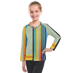 Colorful Rainbow Striped Pattern Stripes Background Kids  Long Mesh Tee
